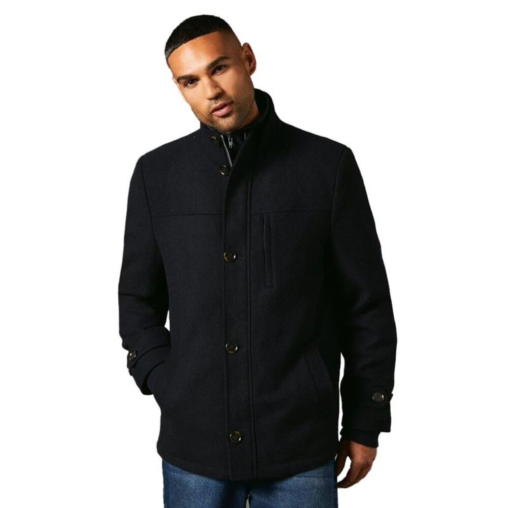 Maine Mens Wool Blend Funnel Neck Jacket / Navy